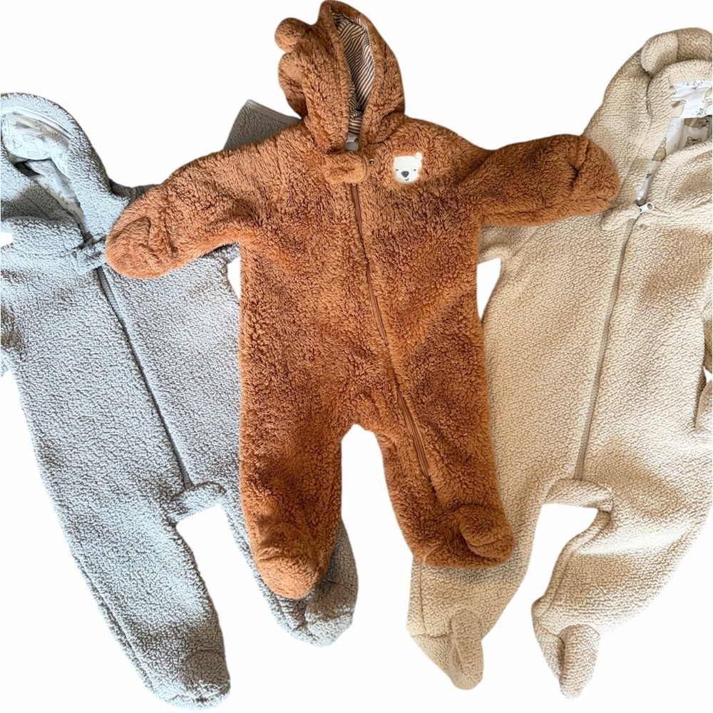 Carter's Fuzzy One Piece in Brown, Gray, and Cream